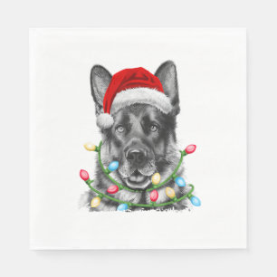 German Shepherd Santa Christmas Tree Lights Xmas B Napkin