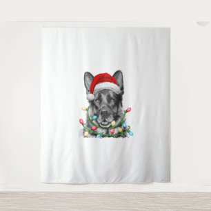German Shepherd Santa Christmas Tree Lights Xmas B Tapestry