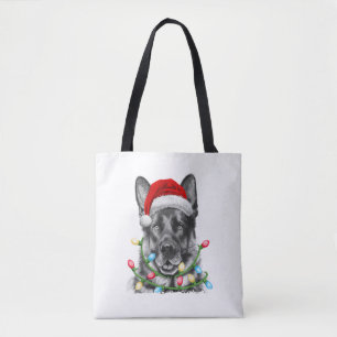 German Shepherd Santa Christmas Tree Lights Xmas B Tote Bag