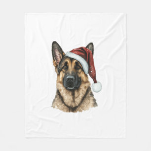 German Shepherd Santa Claus Dog Christmas Fleece Blanket