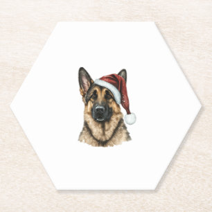 German Shepherd Santa Claus Dog Christmas Paper Coaster
