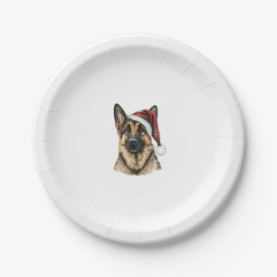 German Shepherd Santa Claus Dog Christmas  Paper Plate