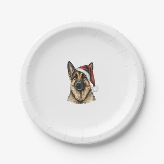 German Shepherd Santa Claus Dog Christmas  Paper Plate (Front)