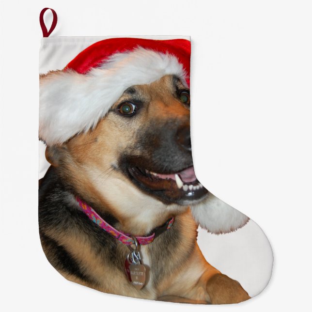 German Shepherd Santa Claus Large Christmas Stocking (Front)