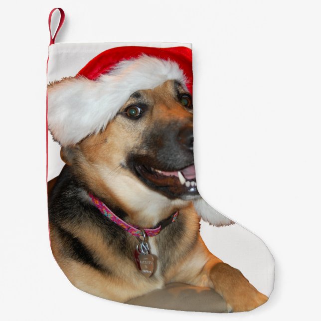 German Shepherd Santa Claus Small Christmas Stocking (Front)