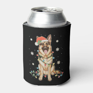 German Shepherd Santa Hat Christmas Lights Tree Can Cooler