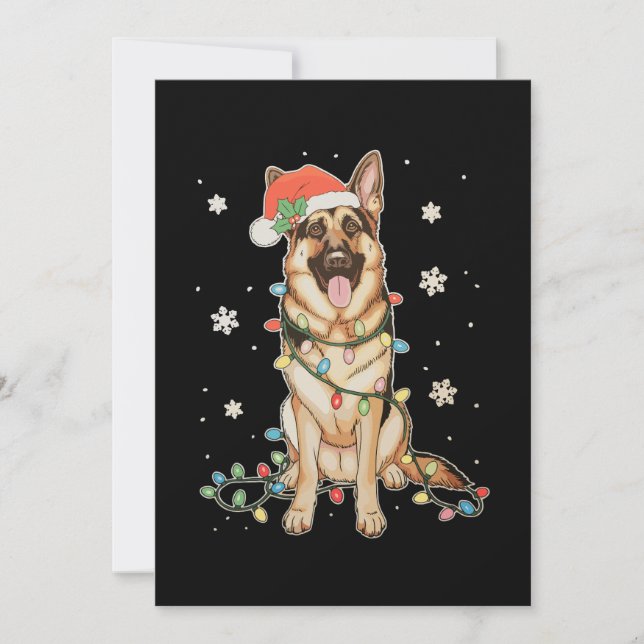 German Shepherd Santa Hat Christmas Lights Tree Invitation (Front)