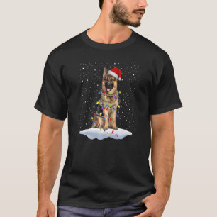German Shepherd Santa Hat Christmas Tree Light Xma T-Shirt