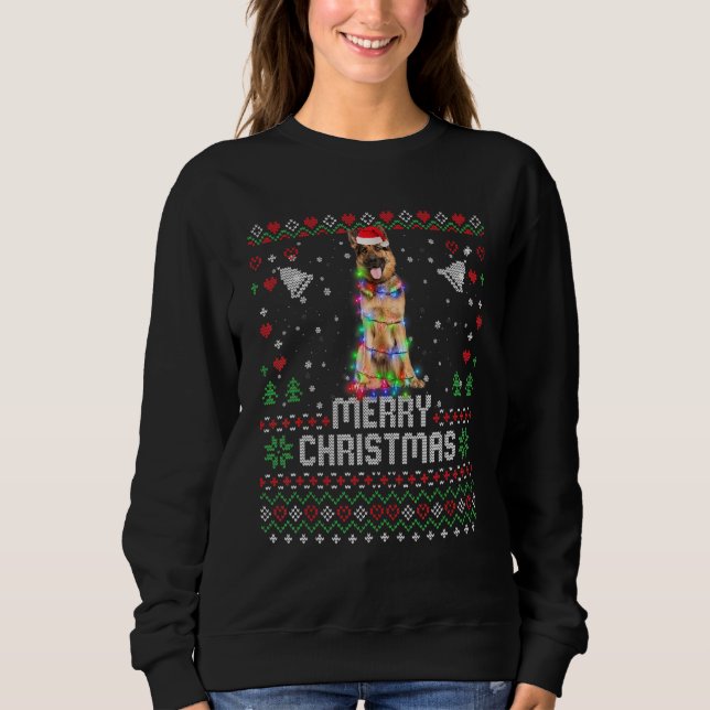 German Shepherd Santa Hat Dog Christmas Tree Light Sweatshirt (Front)