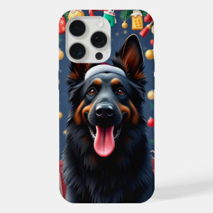 German Shepherd Santa Holiday Everyday Use Grip iPhone 15 Pro Max Case