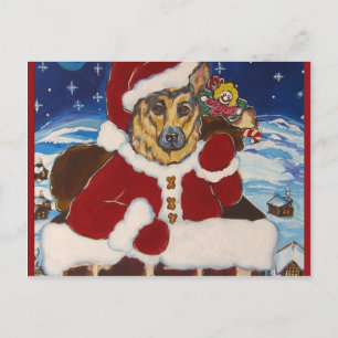 German Shepherd Santa Holiday Postcard