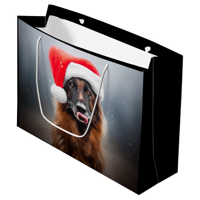 German Shepherd Santa Large Gift Bag (Front Angled)
