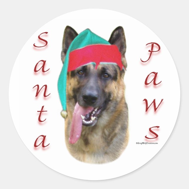 German Shepherd Santa Paws Classic Round Sticker (Front)