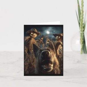 German Shepherd Selfie With Scarecrows Spooky Card