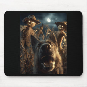 German Shepherd Selfie With Scarecrows Spooky Mouse Pad