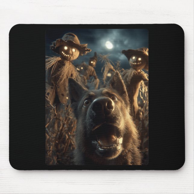 German Shepherd Selfie With Scarecrows Spooky Mouse Pad (Front)