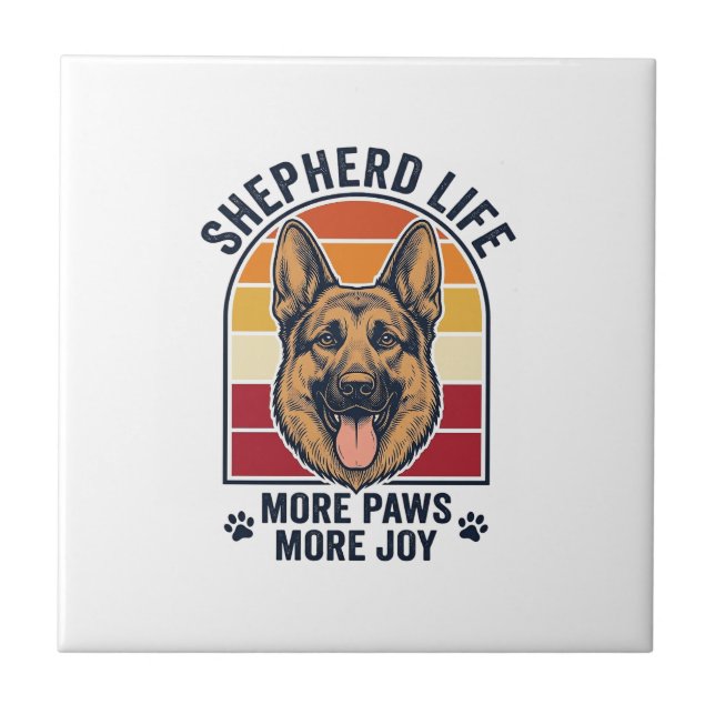 German Shepherd Shirt Retro Engraving Dog Lover Gr Ceramic Tile (Front)