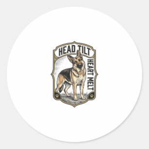 German Shepherd Shirt Vintage Engraving Head Tilt Classic Round Sticker