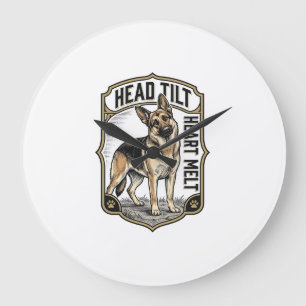 German Shepherd Shirt Vintage Engraving Head Tilt Large Clock