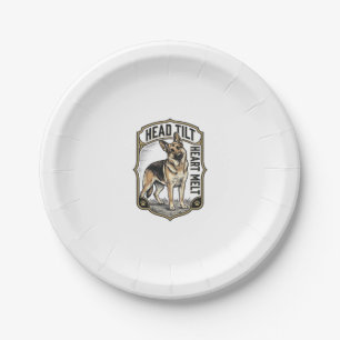 German Shepherd Shirt Vintage Engraving Head Tilt Paper Plate
