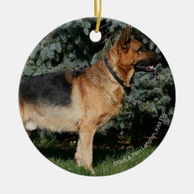 German Shepherd Show Stand Ceramic Tree Decoration (Front)
