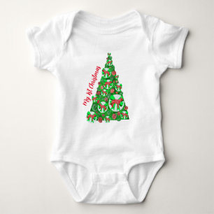 German Shepherd Silhouette Christmas Tree Red Baby Bodysuit