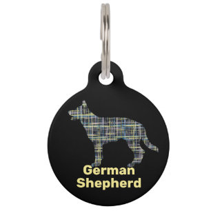 German Shepherd Silhouette Yellow&Black Grid Line Pet Tag