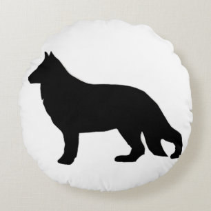 german shepherd silo black round cushion