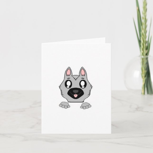 German Shepherd Silver and Black Peeking Cartoon Card (Front)
