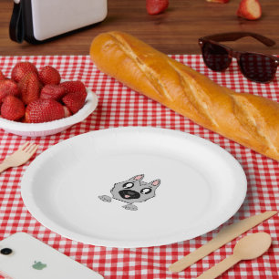 German Shepherd Silver and Black Peeking Cartoon Paper Plate