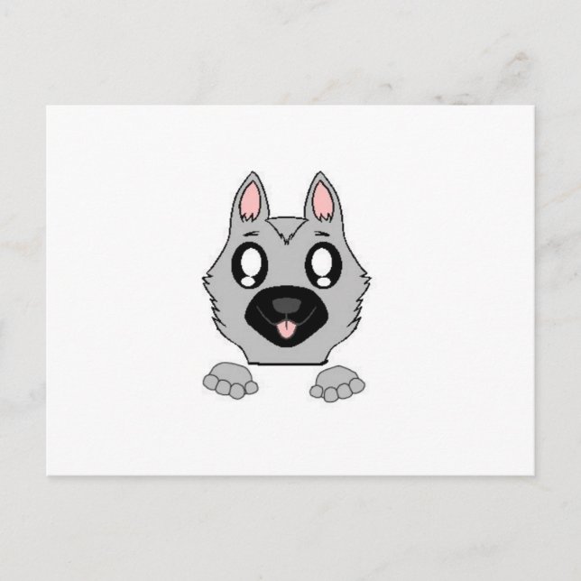German Shepherd Silver and Black Peeking Cartoon Postcard (Front)