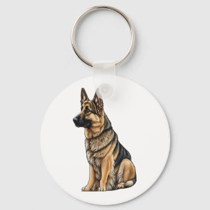German Shepherd Sitting  Key Ring