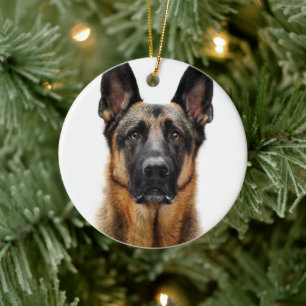 German Shepherd Sitting Up Ceramic Ornament