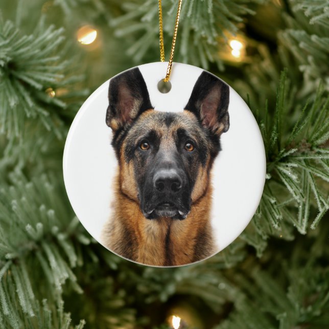 German Shepherd Sitting Up Ceramic Ornament (Tree)