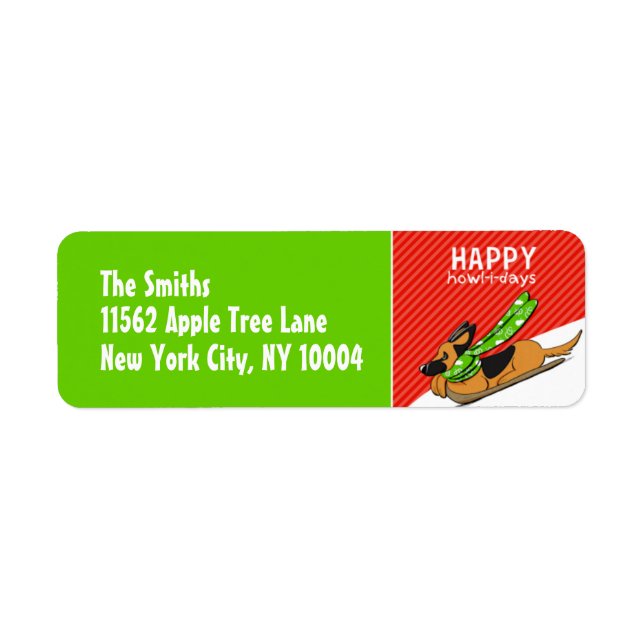 German Shepherd Sled Red Green Christmas Return Address Label (Front)