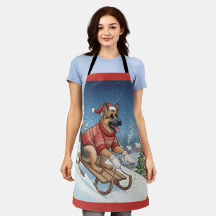 German Shepherd Sledding, Christmas Apron