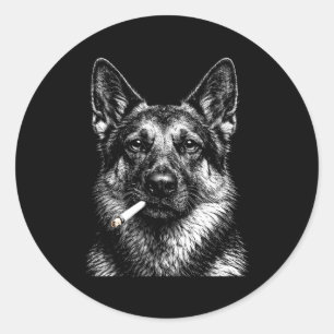 German shepherd smoking funny gangster dog meme classic round sticker