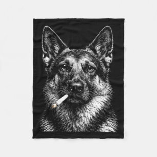 German shepherd smoking funny gangster dog meme fleece blanket