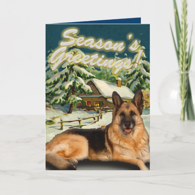 German Shepherd Snow Cabin Christmas Cards (Front)