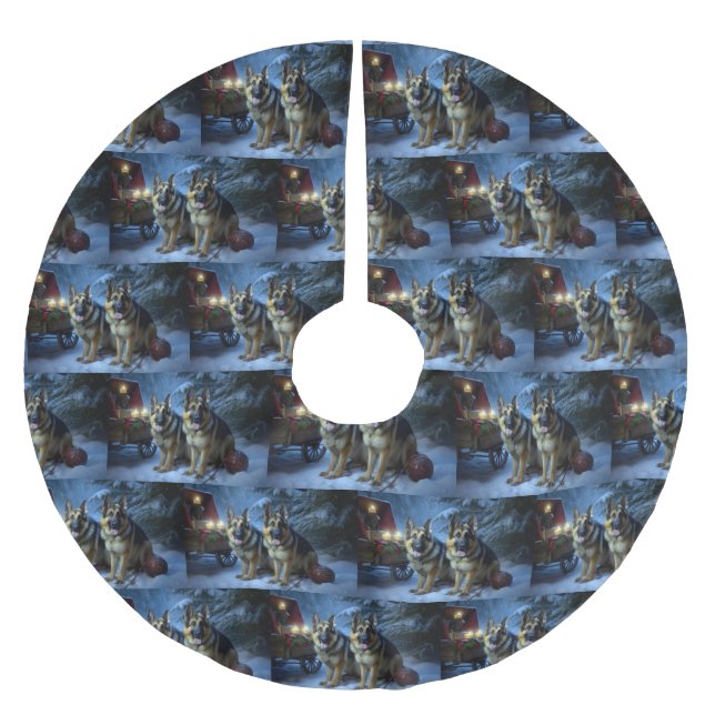 German Shepherd Snowy Sleigh Christmas Decor   Brushed Polyester Tree Skirt (Front)