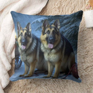 German Shepherd Snowy Sleigh Christmas Decor   Cushion