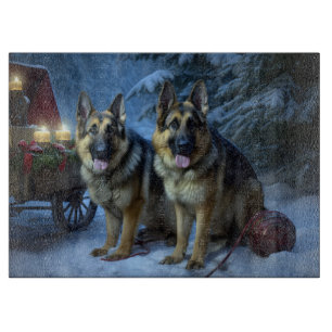 German Shepherd Snowy Sleigh Christmas Decor   Cutting Board