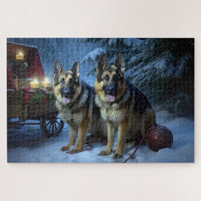 German Shepherd Snowy Sleigh Christmas Decor   Jigsaw Puzzle (Horizontal)