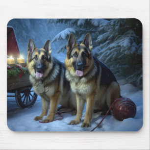 German Shepherd Snowy Sleigh Christmas Decor   Mouse Pad