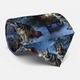 German Shepherd Snowy Sleigh Christmas Decor Tie