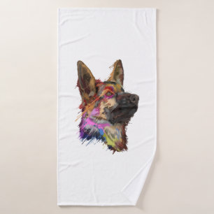 German Shepherd Splash Art Bath Towel