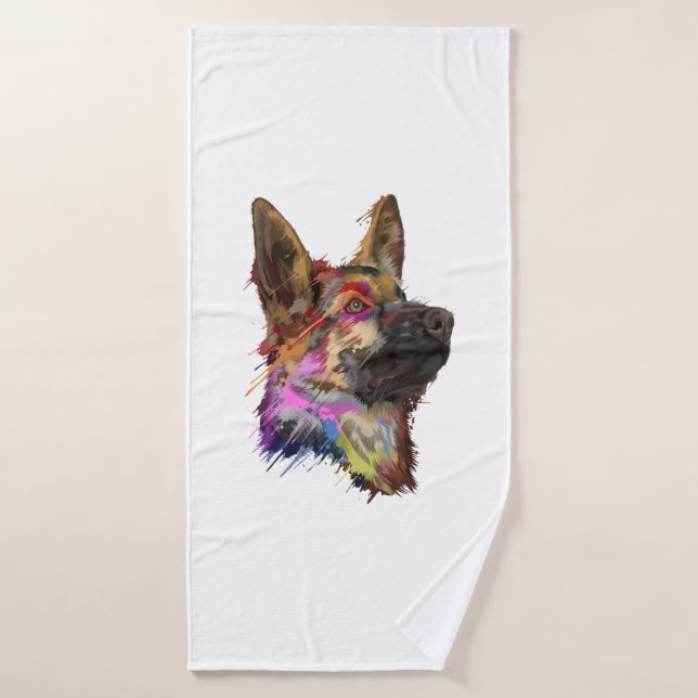 German Shepherd Splash Art  Bath Towel (Bath Towel)