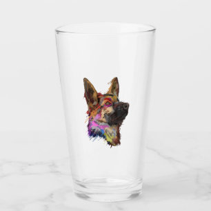 German Shepherd Splash Art  Glass