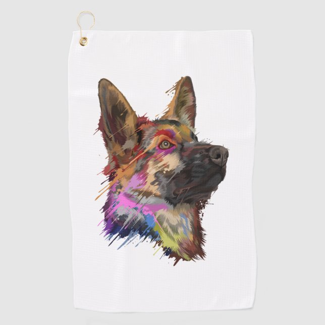 German Shepherd Splash Art  Golf Towel (Front)