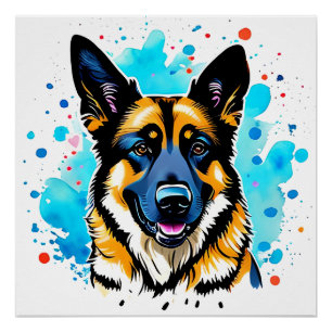 German Shepherd Splash Poster